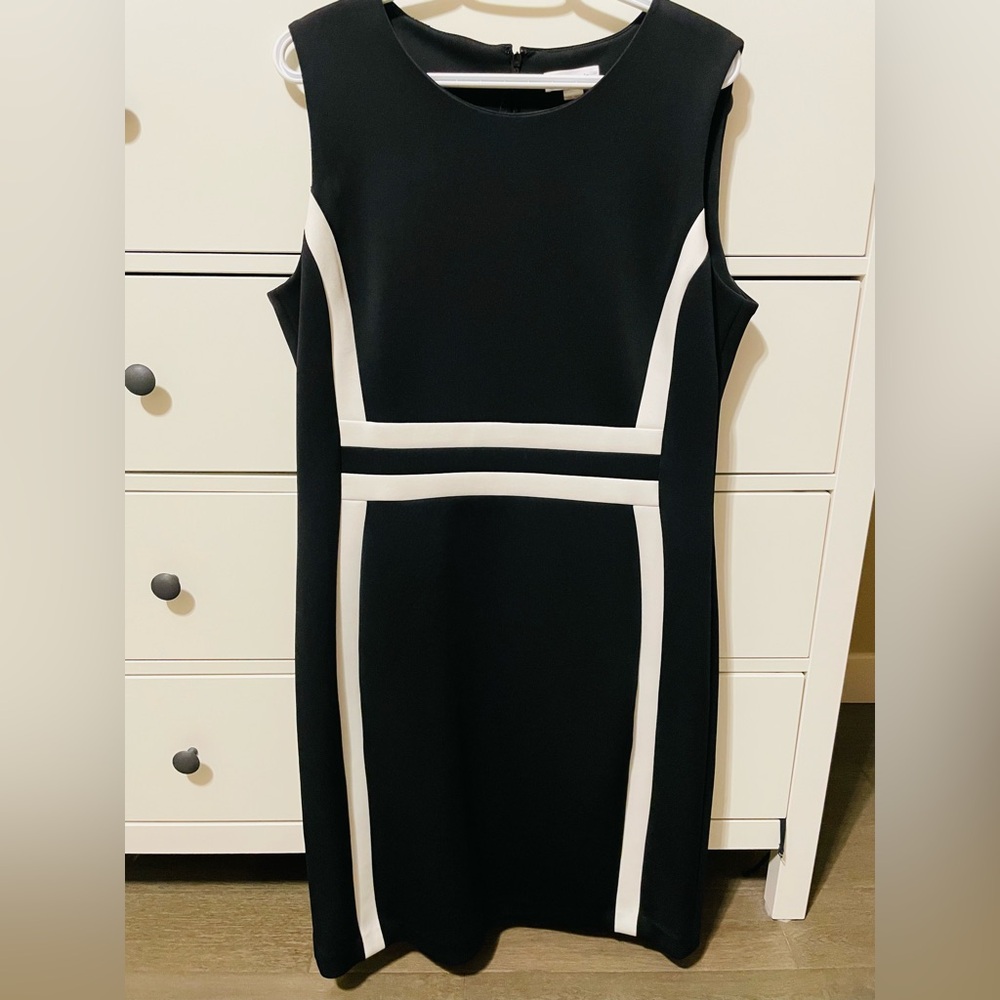 Calvin Klein Black Midi Dress with White Contrast Trim